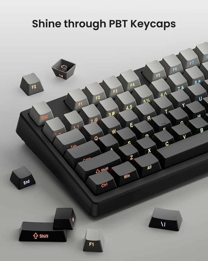 Kisnt Wireless Mechanical Keyboard,Gasket Mounted Creamy Sound,Bluetooth/2.4GHz/USB-C,Side Printed PBT Keycaps with RGB Backlit, Hot Swappable,75% Compact Layout for Gaming/Typing/Win/Mac/PC(Gradient Gray) - Image 5